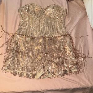 rose gold,Fringe romper